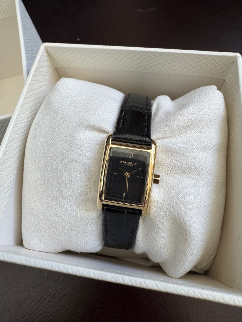 Olivia Burton 16mm Mini Grove Gold & Black Croc Leather Strap Watch